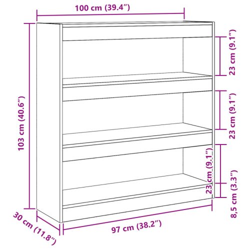  könyvespolc/térválasztó kézműves tölgyből - 100x30x103cm, farostlemezből készült