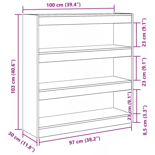  Könyvespolc/Szobaelválasztó Fekete tölgy 100x30x103cm Szerelt fa