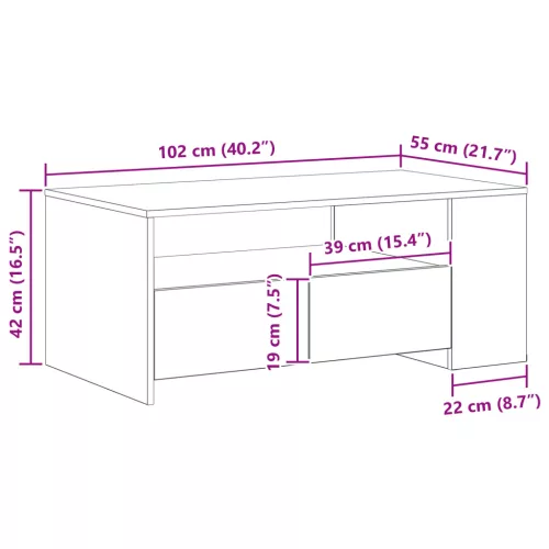  Dohányzóasztal - Kézműves tölgy - 102x55x43.5 cm - Mérnök fatömbből készült
