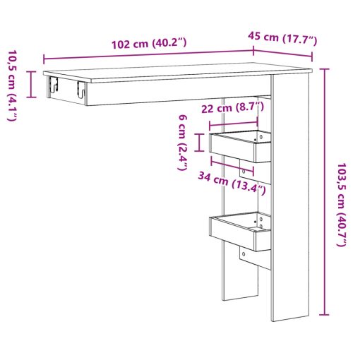  Falra szerelhető bárasztal - Fekete tölgy - 102x55x103.5 cm - Mérnöki fából készült