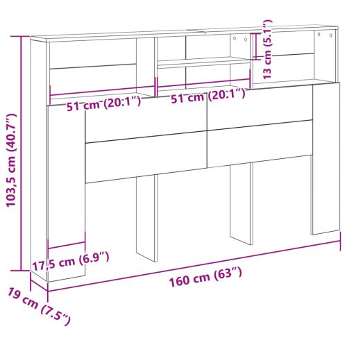  Fejtámla szekrény fekete tölgyből - 160x19x103,5 cm, mérnöki faforgácsból készült.