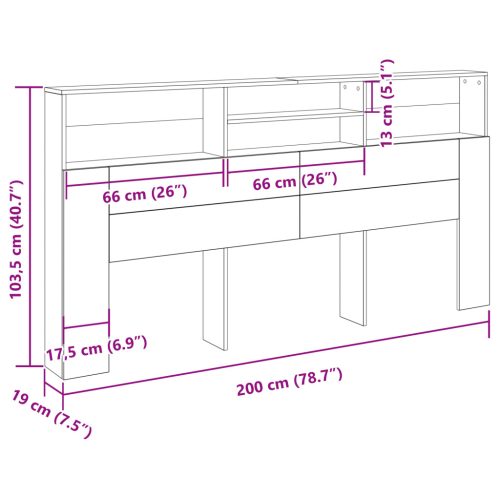  Fekete Tölgy Fejtámla Szekrény, 200 x 19 x 103,5 cm, Mérnöki Fa