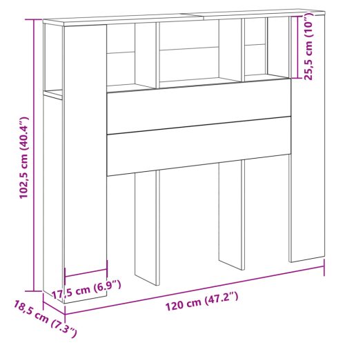  Fejtámla Szekrény Fekete Tömör Fa 120x19x104,5 cm Mérnöki Fa