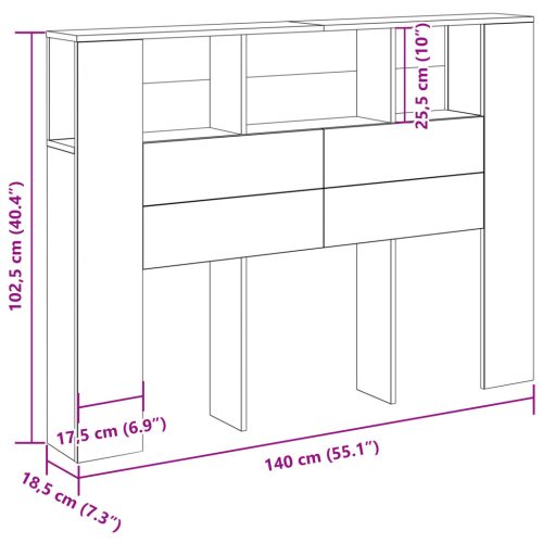  Fekete Tölgy Fejtámla Szekrény - 140x19x104,5 cm - Mérnöki Fából Készült