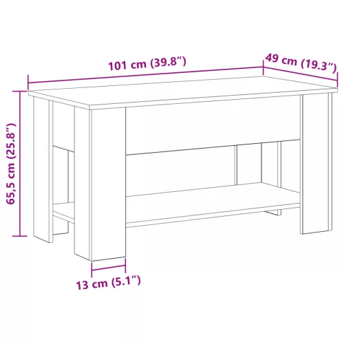  Fekete Tölgy Kávézóasztal - 101x49x52 cm Műanyagból készült