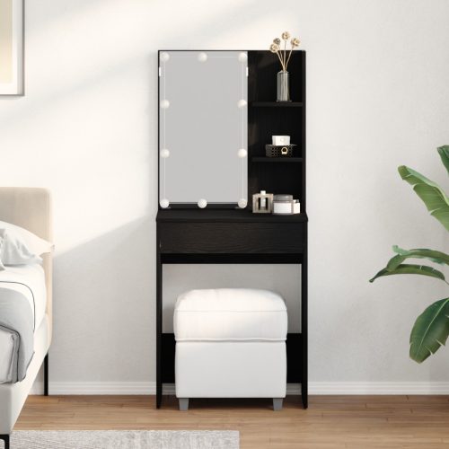 LED Sminkasztal Fekete Tölgy színben, 60x40x140 cm, Műszaki Fából készült