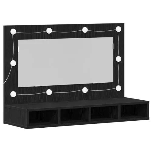  LED Tükrös Szekrény Fekete Tölgy - 90x31.5x62 cm
