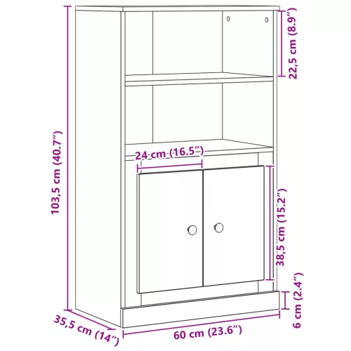  Nappali szekrény Fekete tölgy 60x35.5x103.5 cm Összeszerelt fa
