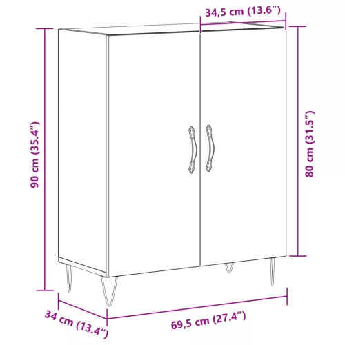  Oldalszekrény Fekete Tölgy 69,5x34x90 cm Mérnöki Fa