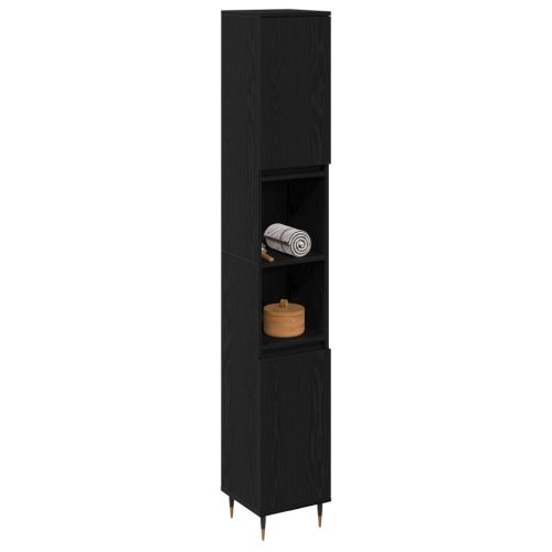  Fürdőszoba Szekrény Fekete Tölgy 30x30x190 cm Műanyag