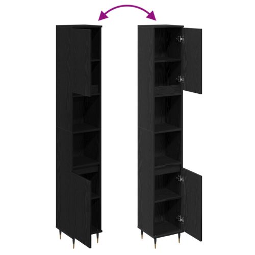  Fürdőszoba Szekrény Fekete Tölgy 30x30x190 cm Műanyag