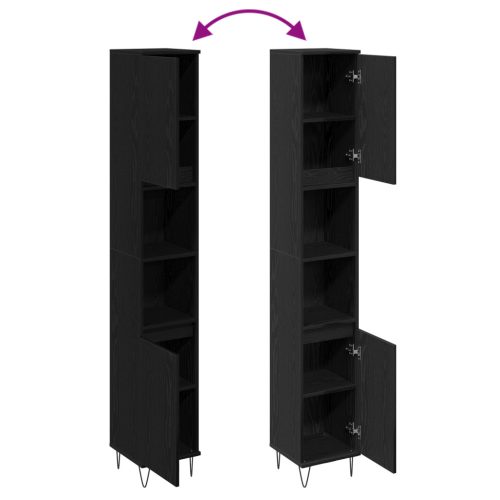  Fürdőszoba Szekrény Fekete Tölgy 30x30x190 cm Mérnöki Fa