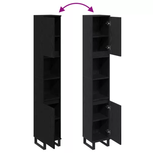  Fürdőszoba Szekrény Fekete Tölgy 30x30x190 cm Szerelt Fa