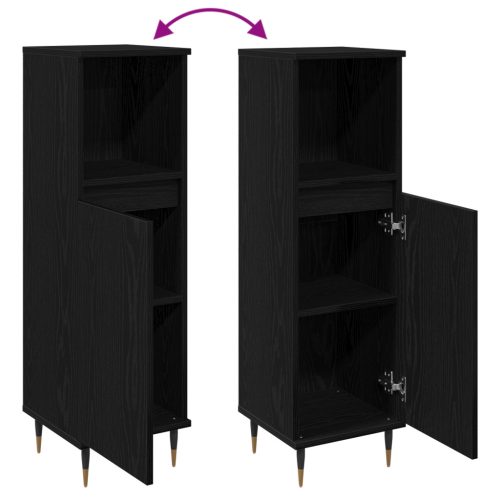  Fürdőszoba Szekrény Fekete Tölgy 30x30x100 cm Műanyag