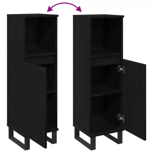  Fürdőszoba Szekrény Fekete Tölgy 30x30x100 cm Mérnöki Fa