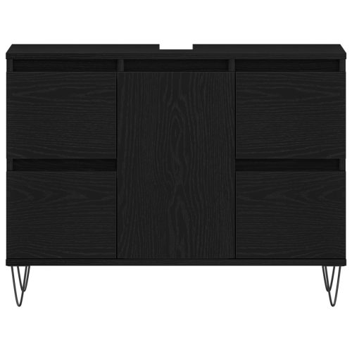  Fürdőszoba Mosdókagyló Szekrény Fekete Tölgy 80x33x60 cm Műanyag