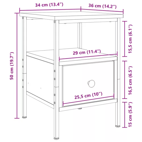  Éjjeli Szekrények 2 db Fekete Tölgy 34x36x50 cm Mérnöki Fa