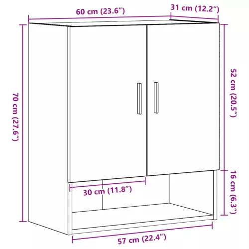  Fali Szekrény Fekete Tölgy 60x31x70 cm Mérnöki Fa