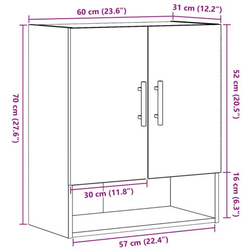  Fali Szekrény Fekete Tölgy 60x31x70 cm Mérnöki Fa