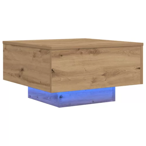  LED világítással ellátott dohányzóasztal, műgyanta tölgy, 55x55x31 cm