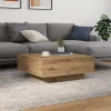  LED világítással ellátott kávézóasztal, ipari tölgy, 80x80x31 cm