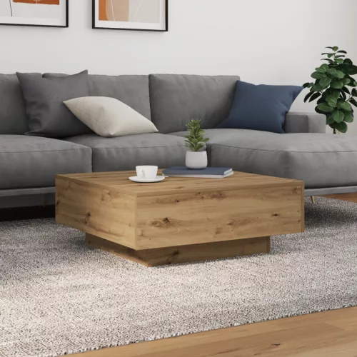  LED világítással ellátott kávézóasztal, ipari tölgy, 80x80x31 cm