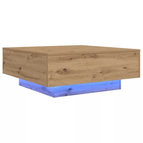  LED világítással ellátott kávézóasztal, ipari tölgy, 80x80x31 cm
