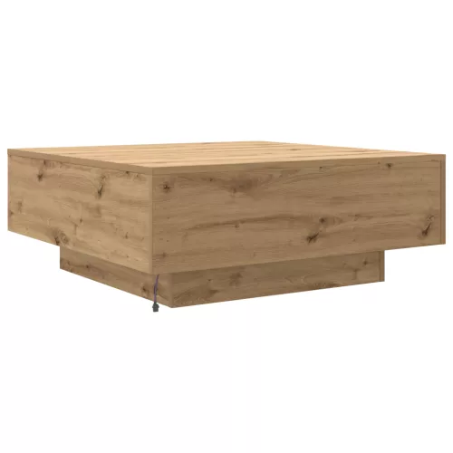  LED világítással ellátott kávézóasztal, ipari tölgy, 80x80x31 cm