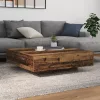  LED világítással ellátott dohányzóasztal, régi fa, 100x100x31 cm