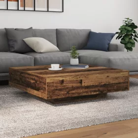    LED világítással ellátott dohányzóasztal, régi fa, 100x100x31 cm