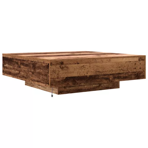  LED világítással ellátott dohányzóasztal, régi fa, 100x100x31 cm