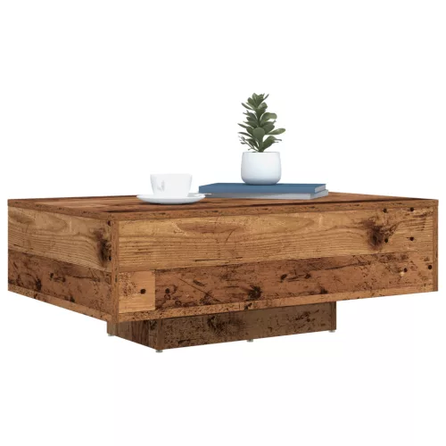  LED világítással ellátott dohányzóasztal régi fa 85x55x31 cm