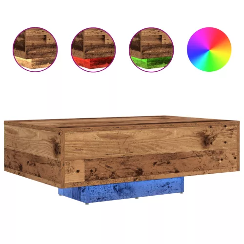  LED világítással ellátott dohányzóasztal régi fa 85x55x31 cm