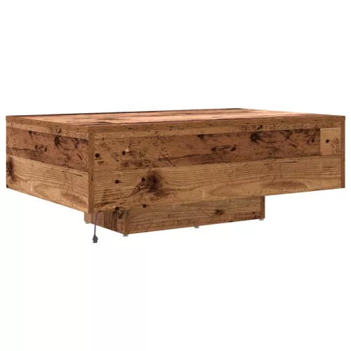 LED világítással ellátott dohányzóasztal régi fa 85x55x31 cm