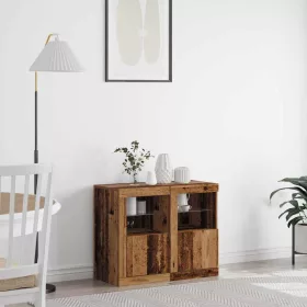    Oldal szekrény LED világítással 2 db Régi fa 41x37x67 cm