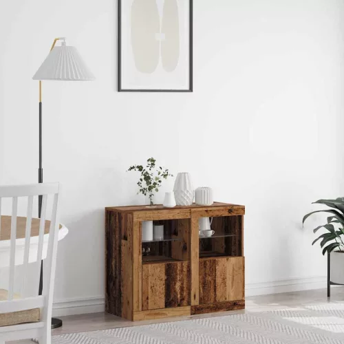  Oldal szekrény LED világítással 2 db Régi fa 41x37x67 cm