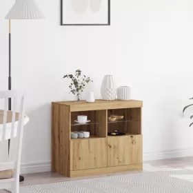 büfé LED világítással Kézműves tölgy 81x37x67 cm