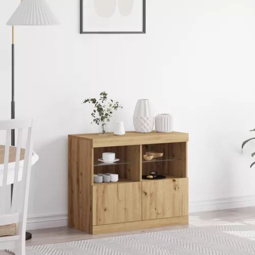  büfé LED világítással Kézműves tölgy 81x37x67 cm
