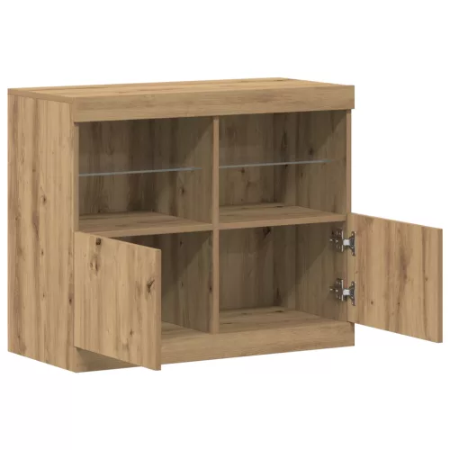  büfé LED világítással Kézműves tölgy 81x37x67 cm
