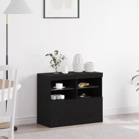  Oldalszekrény LED Műszaki Fekete tölgy 81x37x67 cm