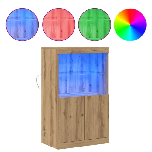  LED világítással rendelkező oldalszekrény, Kézműves tölgy, 60x37x100 cm