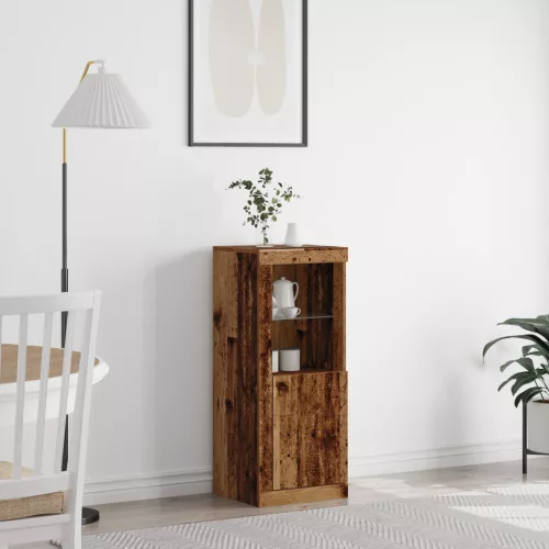  LED világítással ellátott oldalszekrény, öreg fa 41x37x100 cm