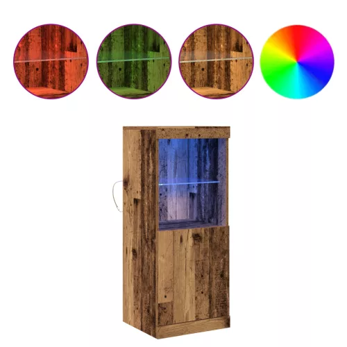  LED világítással ellátott oldalszekrény, öreg fa 41x37x100 cm