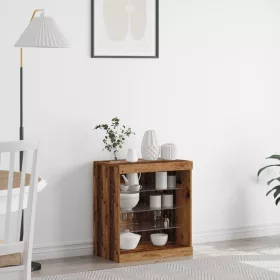  Oldalbord LED világítással, Régi fa 60,5x37x67 cm