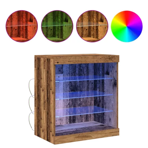  Oldalbord LED világítással, Régi fa 60,5x37x67 cm