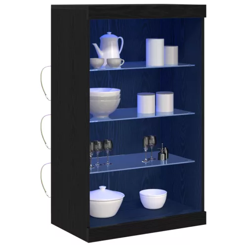  LED világítással ellátott fekete tölgyfa tálaló 60,5x37x100 cm