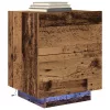 Éjjeli asztal LED világítással, régi fa, 45x40x55 cm