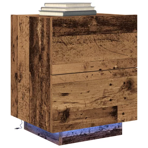  Éjjeli szekrény LED világítással 2 db Régi fa 45x40x55 cm