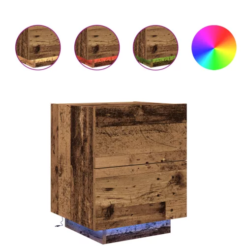  Éjjeli szekrény LED világítással 2 db Régi fa 45x40x55 cm