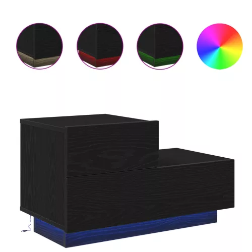  éjjeli szekrény LED világítással fekete tölgy 70 x 36 x 40.5 cm